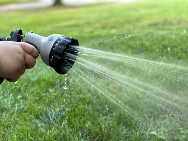 manual garden watering using a hosepipe